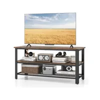 giantex meuble de tv à 3 niveaux rectangulaire-dessus spacieux et étagères de rangement ouvertes-110x42x53cm charge 60kg marron