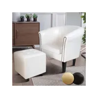miadomodo® fauteuil chesterfield avec repose-pied - en simili cuir, avec éléments décoratifs en cuivre, blanc - chaise, cabriolet, tabouret pouf, meuble de salon