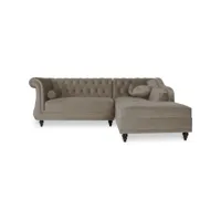 canapé d'angle droit empire velours taupe style chesterfield