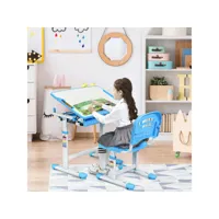 giantex bureau enfant ensemble table et chaise pour enfants table à dessin ergonomique avec tiroir hauteur ajustable (bleu)