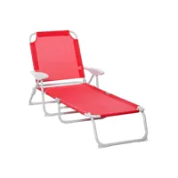 bain de soleil pliable - transat inclinable 4 positions - chaise longue grand confort avec accoudoirs - métal époxy textilène - dim. 160l x 66l x 80h cm - rouge