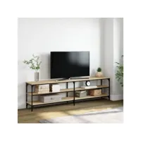 meuble tv, banc tv, meuble de rangement chêne sonoma 180x30x50 cm bois d'ingénierie et métal meuble pro lww52979