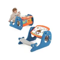 giantex table et chaise bébé avec tableau blanc réglable-banc forme de baleine-charge 25 kg pour enfants 1 an+ bleu-67x54x39cm