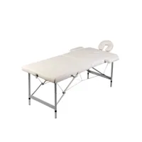 table pliable de massage blanc crème 2 zones lit de massage  table de soin cadre en aluminium meuble pro frco79475