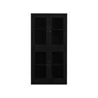 vidaxl armoire de bureau noir 90x40x180 cm acier et verre trempé