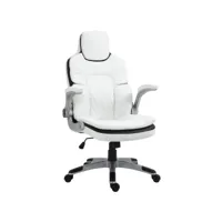 homcom fauteuil de bureau manager gaming style baquet racing dossier assise capitonné revêtement synthétique blanc noir