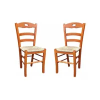 chaise de cuisine avec assise en paille loire merisier set 2 pcs
