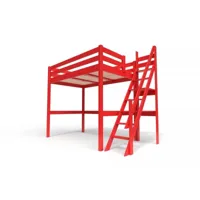 lit mezzanine bois avec escalier de meunier sylvia 120x200 rouge 1120-red