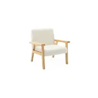 fauteuil enfant en bois et tissu bouclette blanc. isak l 47 x p 43.5 x h 50cm