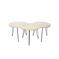 3 tables basses modulable en métal et mdf- beige et blanc