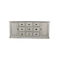 meuble semainier chiffonnier grainetier bois 9 tiroirs cerusé blanc 210x54x90cm - décoration d'autrefois