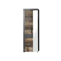 indy - meuble chambre. armoire-penderie avec miroir en mélaminé coloris bois effet vielli finition gris ciment . l - h - p : 65 - 192 - 34 cm