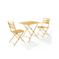 ensemble table de jardin pliante et 2 chaises acier jaune - palavas