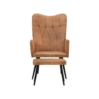 fauteuil salon - fauteuil à oreilles avec repose-pied marron toile 55x41x97 cm - design rétro best00005833499-vd-confoma-fauteuil-m05-1576