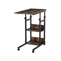 table de litfauteuil - table roulante - hauteur réglable - 2 étagères intégrées - panneaux particules e1 aspect bois métal noir