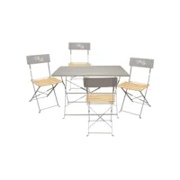 malam - ensemble table repas pliante + 4 chaises pliantes taupe