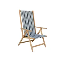 chaise de mer en bois refermable avec toile à motifs bleu clair