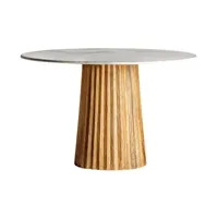 table de cuisine ronde marbre blanc et pied manguier massif lial d 120 cm