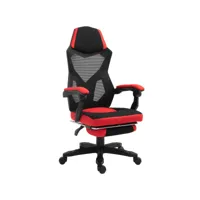 homcom homcom fauteuil gaming chaise gamer dossier et hauteur réglable roulettes pivotantes repose-pied tissu maille rouge noir