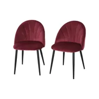 lot de 2 chaises velours bordeaux pieds métal noir dim. 52l x 54l x 79h cm