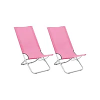 lot de chaises  de plage pliables 2 pièces rose tissu