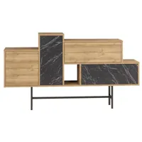 console bois chêne clair et noir effet marbre 2 tiroirs 2 portes kermina 160 cm