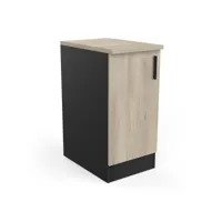 meuble bas 1 porte 40 cm origan noir et bois - naturel