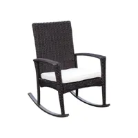 fauteuil à bascule rocking chair avec coussin d'assise déhoussable 66l x 88l x 98h cm résine tressée imitation rotin chocolat
