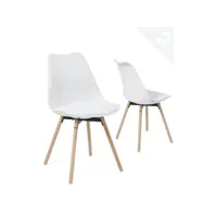 lot de 2 chaises scandinaves pieds bois, coussin mia (blanc) 391
