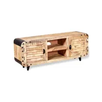 meuble télé buffet tv télévision design pratique bois de manguier massif 120 cm helloshop26 2502141