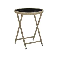 table basse table à thé  bout de canapé beige 60 cm résine tressée et verre trempé meuble pro frco14964