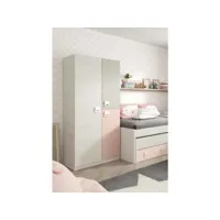 vestiaire dgorett, armoire de chambre, armoire à 3 portes et 3 étagères avec barre à vêtements, 90x52h200 cm, gris et rose 8052773794503