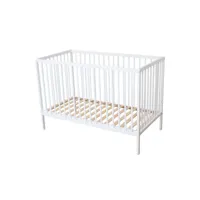 lit bébé à barreaux en bois massif avec sommier réglable en hauteur 120x60 blanc
