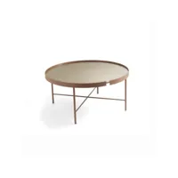 table basse ronde en métal avec verre bronze et base corten chris 80