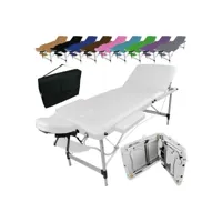 table de massage pliante 3 zones en aluminium + accessoires et housse de transport - blanc egk514