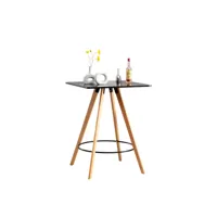 table haute de bar nerja en bois avec plateau carré et repose-pieds en métal , noir /nature (carré)