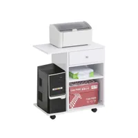 support d'imprimante organiseur bureau caisson 2 niches tiroir espace cpu + grand plateau panneaux particules blanc