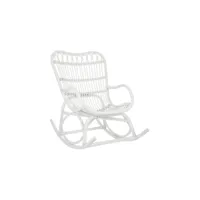 rocking chair rotin blanc - ricky - l 110 x l 66 x h 93 cm - neuf