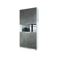 armoire de rangement avec 5 compartiments et 4 portes, blanc mat/aspect béton foncé (82 x 184 x 37 cm)