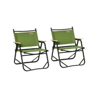 lot de 2 chaises de plage camping pliantes - structure en aluminium avec sac de transport - dim. 55l x 55l x 66h cm vert