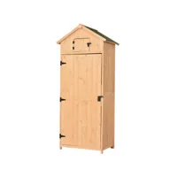 armoire abri de jardin remise pour outils 3 étagères 2 porte loquets toit pente bitumé 77l x 54l x 179h cm bois de sapin traité