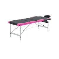 vidaxl table de massage pliable 3 zones aluminium noir et rose 110240