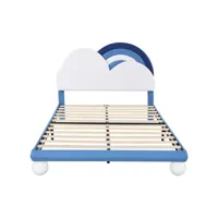 lit enfant rembourré en similicuir - 140x200 cm - avec tête de lit réglable en forme d'arc-en-ciel nuage - bleu