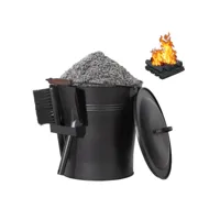 seau à cendres avec couvercle, pelle et brosse, seau à charbon en métal 24 litres avec anse pour cheminée intérieure et extérieure, foyer, poêle à bois, barbecue, noir