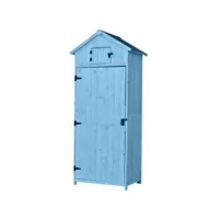 armoire abri de jardin remise pour outils 3 étagères 2 porte loquets toit pente bitumé 77l x 54l x 179h cm pin massif traité bleu