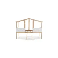lit cabane avec échelle 90x190 blanc-bois - kasada - l 131 x l 206 x h 165 cm - neuf