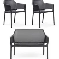 nardi - net banc + 2x net chaise avec accoudoirs, anthracite