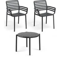 nardi - doga chaise avec accoudoirs (2x) + doga table d'appoint, ø 50 cm, anthracite