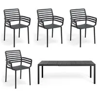 nardi - doga chaise avec accoudoirs (4x) + table à rallonge rio alu 140, anthracite