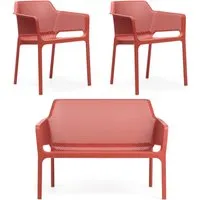 nardi - net banc + 2x net chaise avec accoudoirs, corail